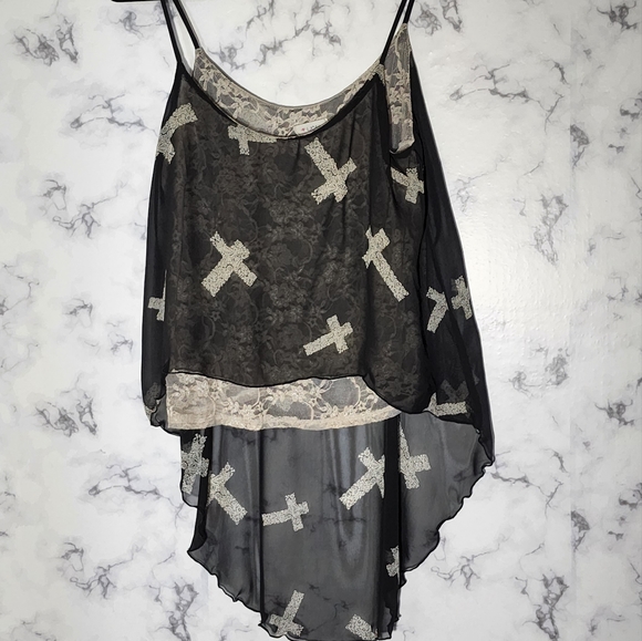 🌴 I. JOAH Sheer and Laced Tank size L - Picture 2 of 6